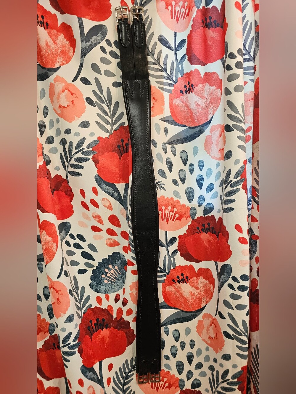 Black Leather Horse Girth With Elastic 46"